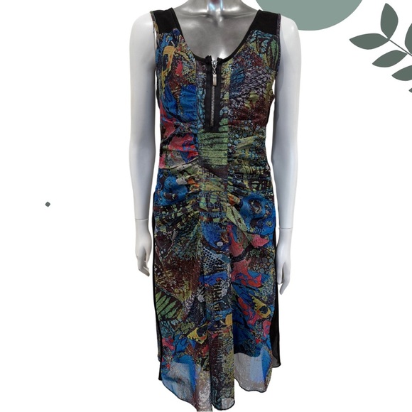 Bold Abstract Print Sleeveless Midi Dress with Front Zipper – Size M - Picture 1 of 6